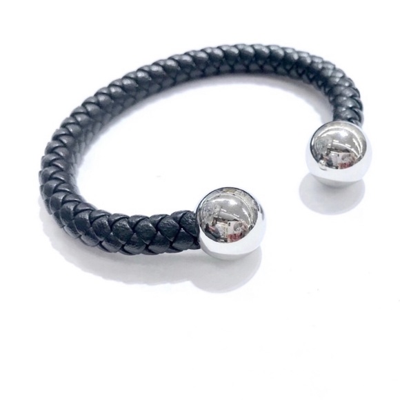 Stainless Steel Plain Ball LEATHER MEN CUFF BRAC. - Picture 7 of 8